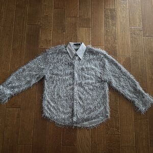 Silver Fuzzy Button-Up Shirt